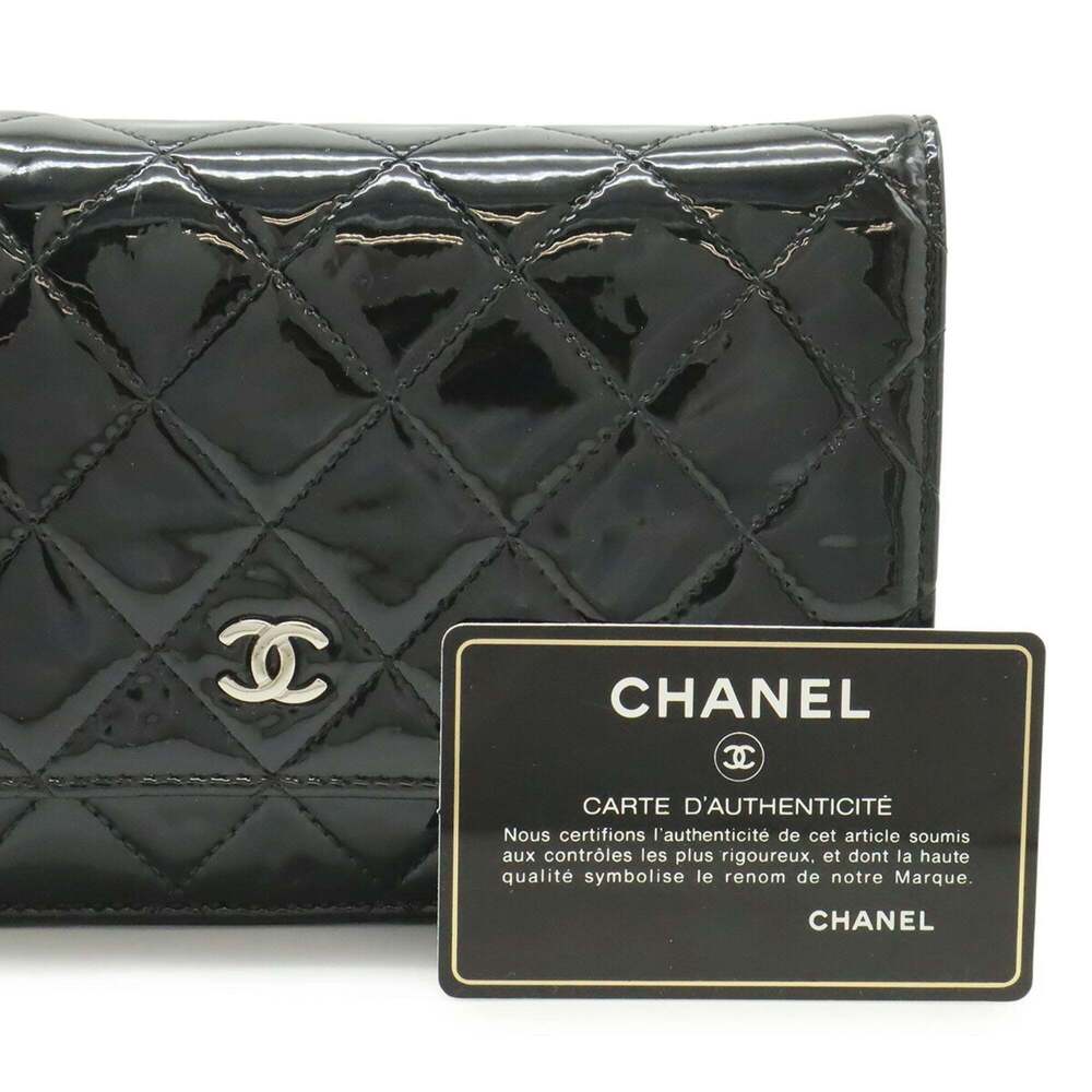 CHANEL Matelassé Coco Mark Wallet Chain Shoulder Bag Enamel Patent Leather Bl... - Picture 10 of 10
